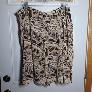 George A-line chiffon skirt 18 brown floral 36"W fit n flare boho career earthy